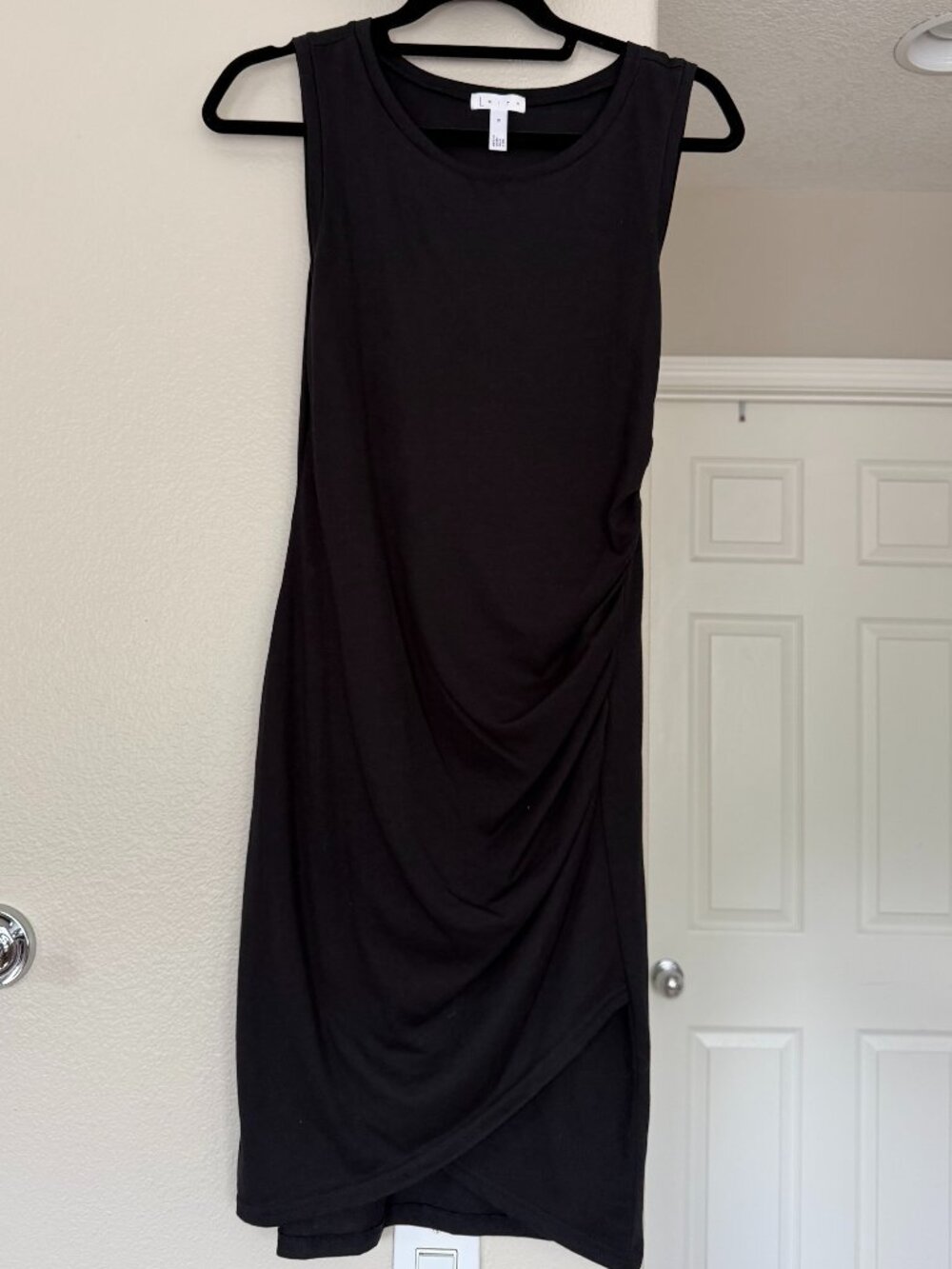 Leith Sleeveless Ruched Asymmetrical Mini Dress - Black, Size M
